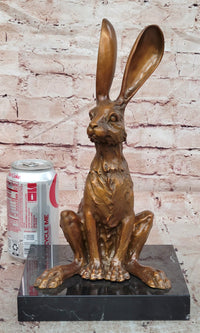 Signed Original Milo Bronze Sculpture Sitting Hare on Marble Pedestal Statue