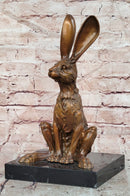 Signed Original Milo Bronze Sculpture Sitting Hare on Marble Pedestal Statue