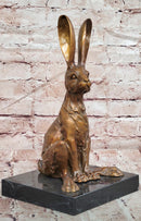 Signed Original Milo Bronze Sculpture Sitting Hare on Marble Pedestal Statue