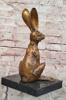 Signed Original Milo Bronze Sculpture Sitting Hare on Marble Pedestal Statue