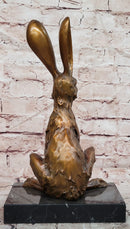 Signed Original Milo Bronze Sculpture Sitting Hare on Marble Pedestal Statue