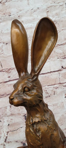 Signed Original Milo Bronze Sculpture Sitting Hare on Marble Pedestal Statue