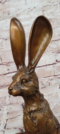 Signed Original Milo Bronze Sculpture Sitting Hare on Marble Pedestal Statue