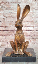 Signed Original Milo Bronze Sculpture Sitting Hare on Marble Pedestal Statue