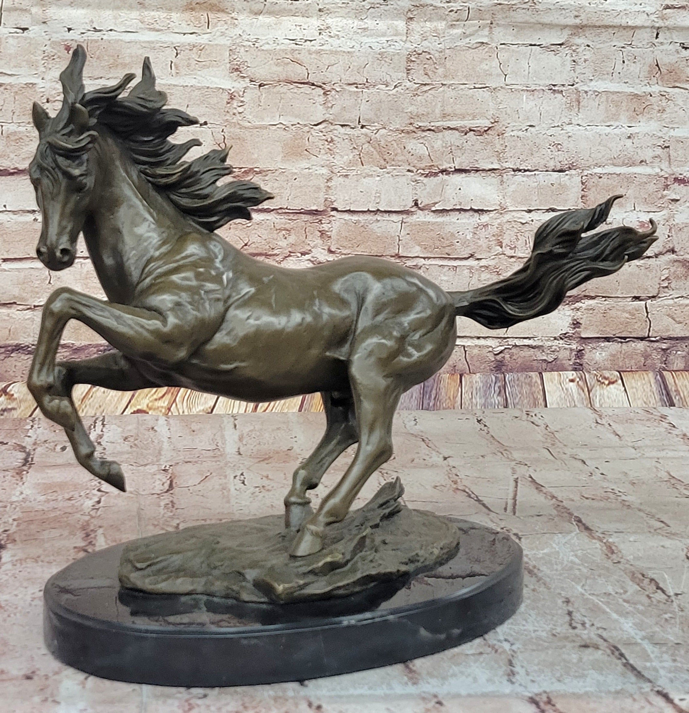 Milo Rearing Horse Bronze Sculpture on Marble Base