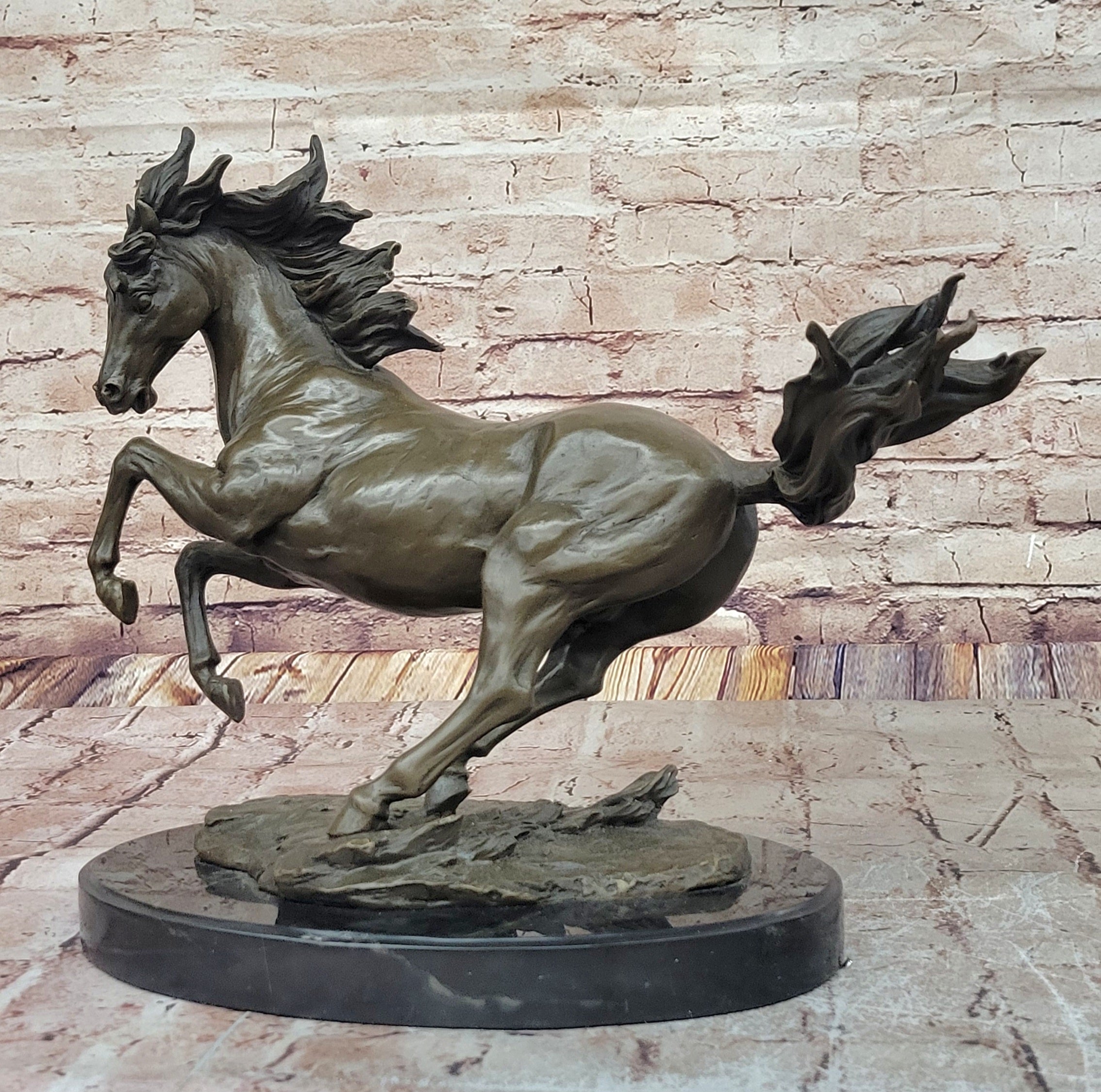 Milo Rearing Horse Bronze Sculpture on Marble Base