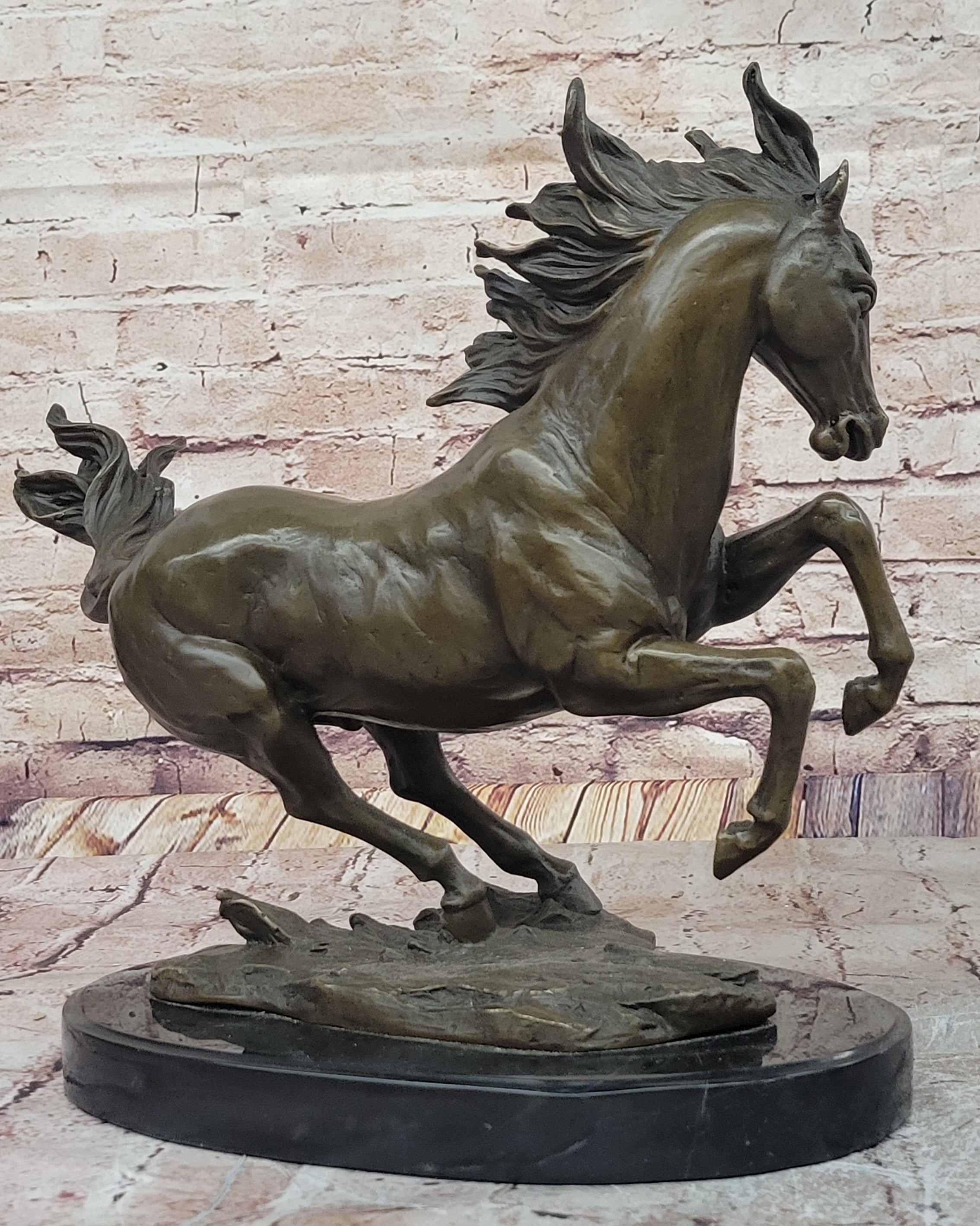 Milo Rearing Horse Bronze Sculpture on Marble Base