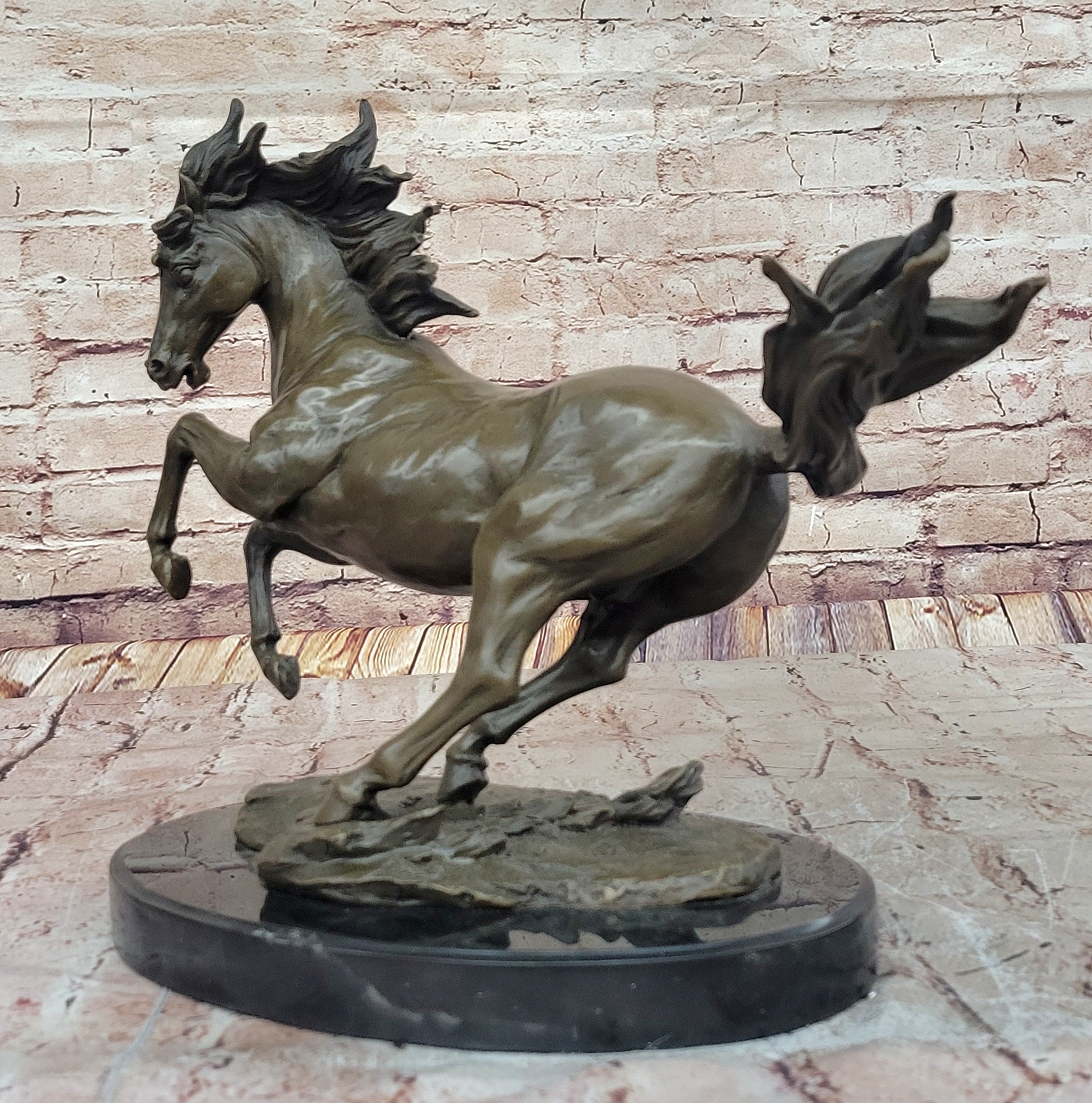 Milo Rearing Horse Bronze Sculpture on Marble Base