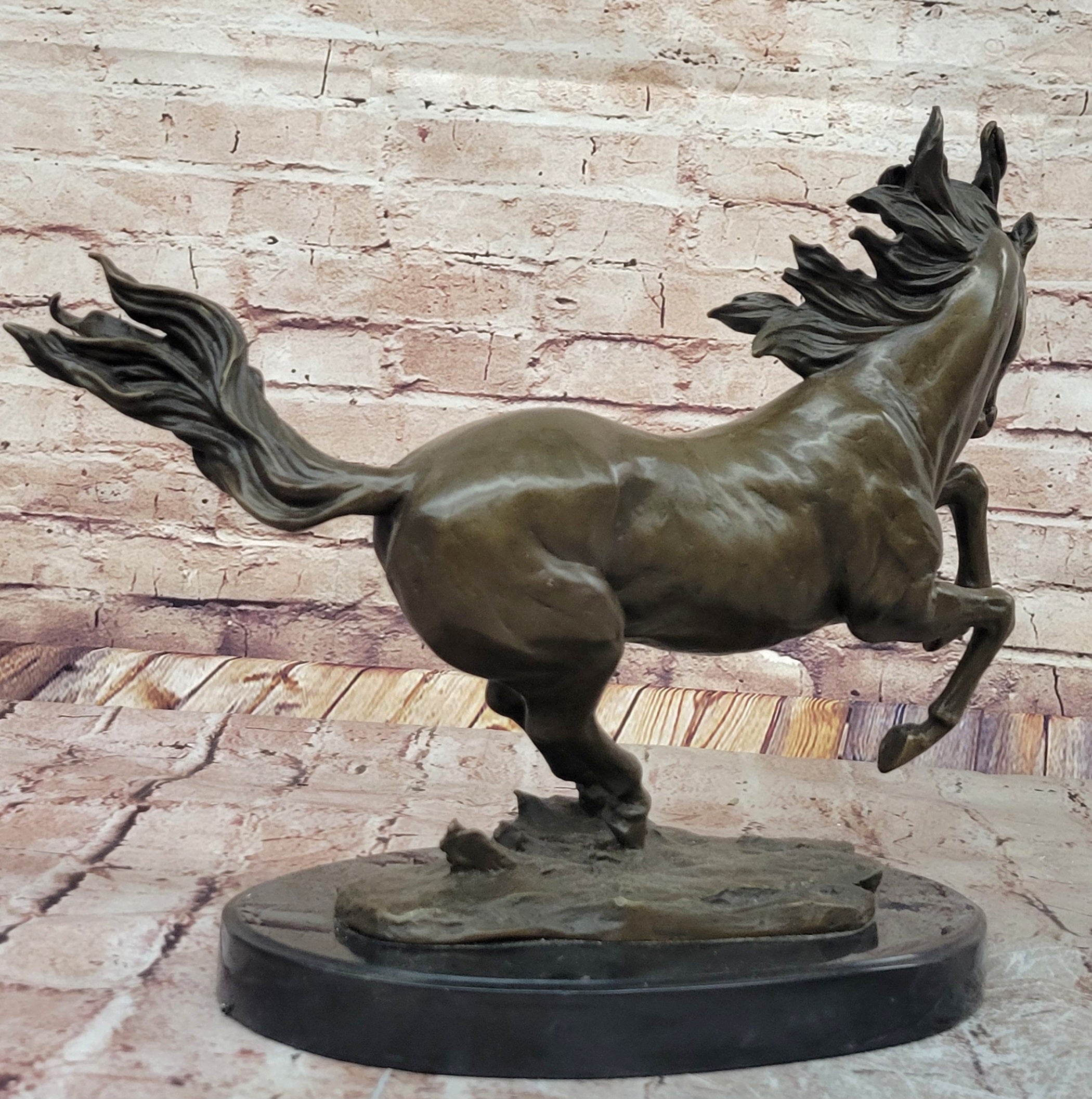 Milo Rearing Horse Bronze Sculpture on Marble Base