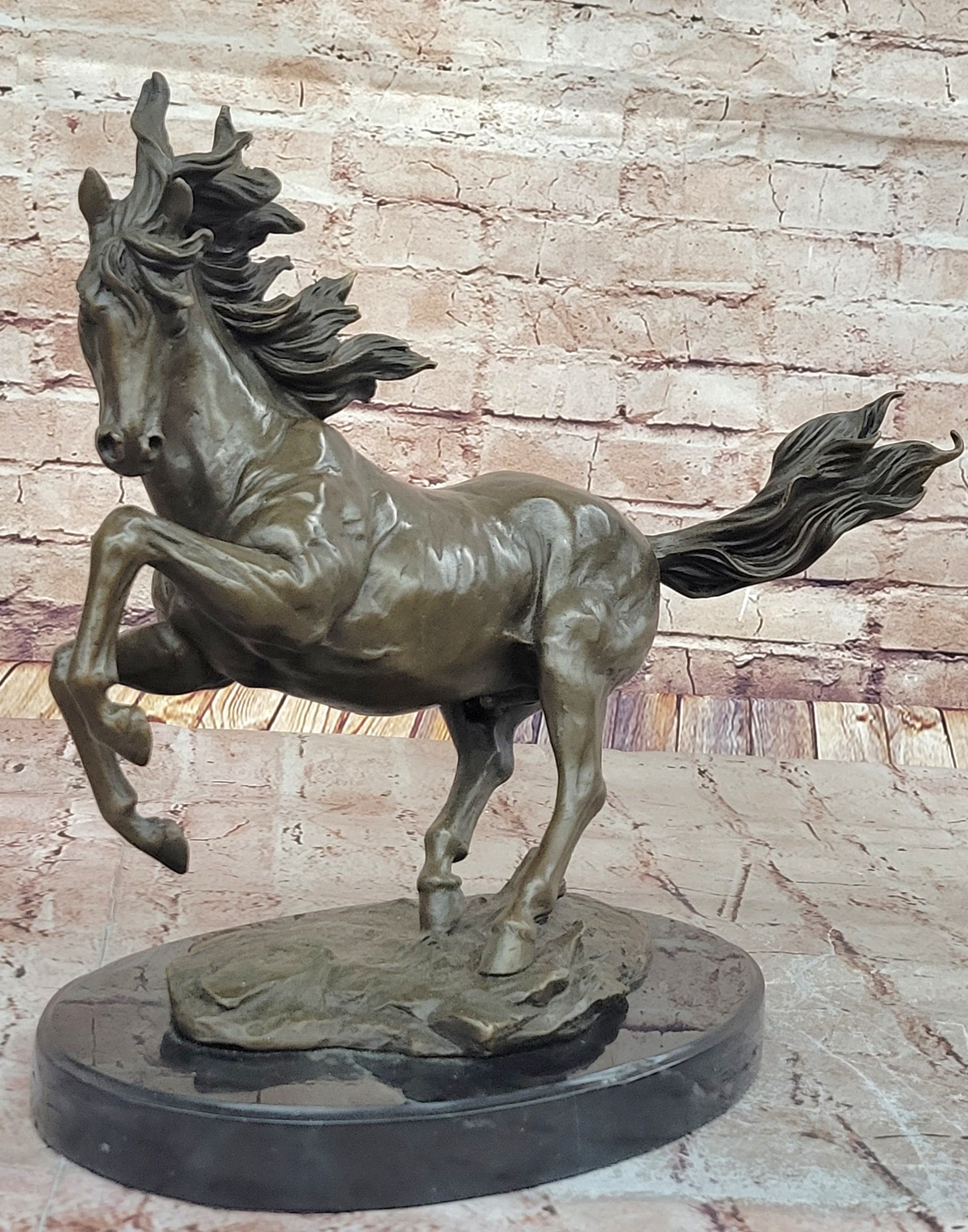 Milo Rearing Horse Bronze Sculpture on Marble Base