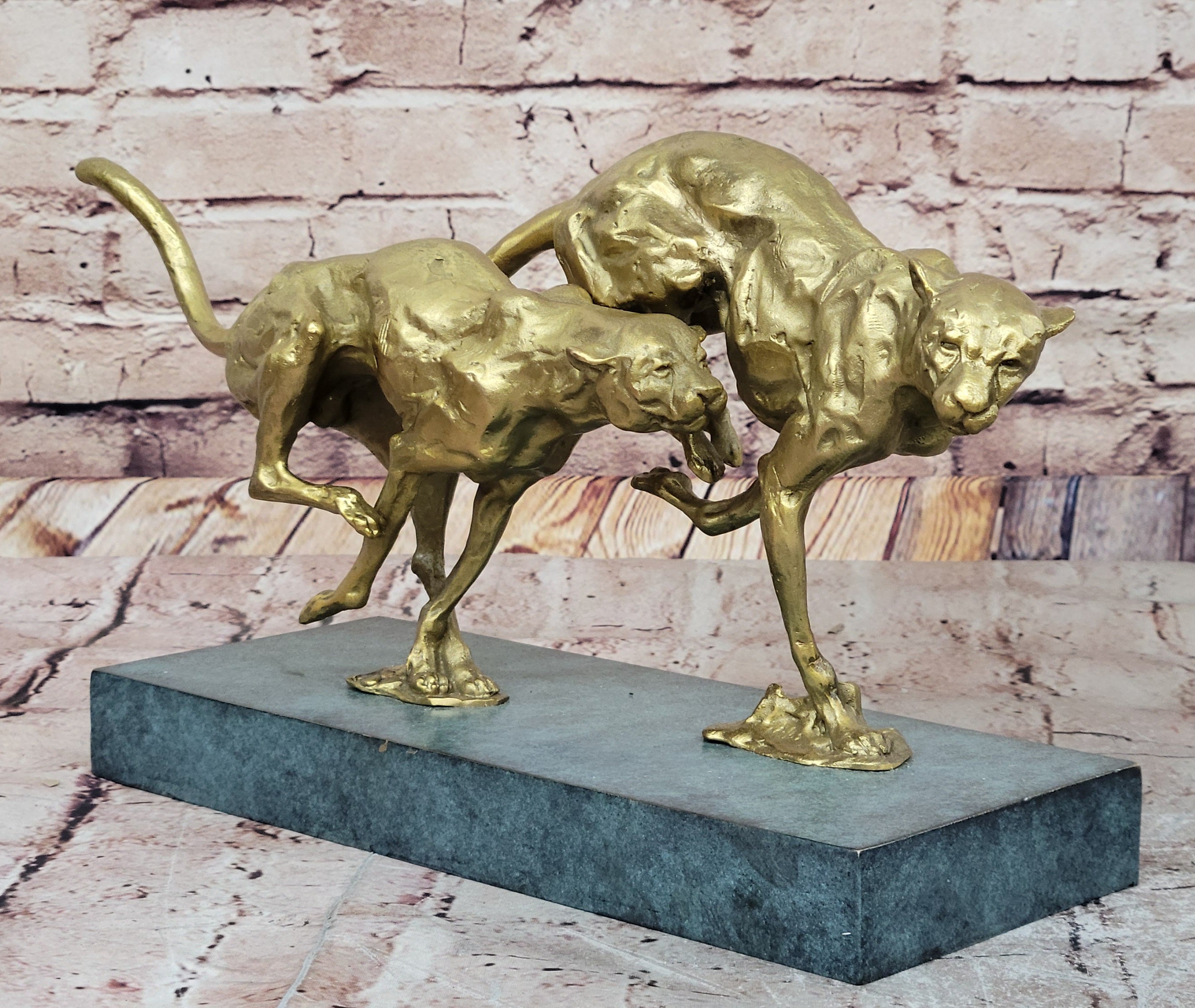 Golden Cheetah Big Cats Duo Running Bronze by Milo