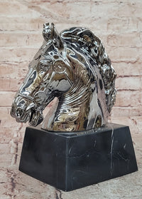 Modern Silver-plated Real Bronze Horse Head Sculpture Bust Hand Made Signed Milo