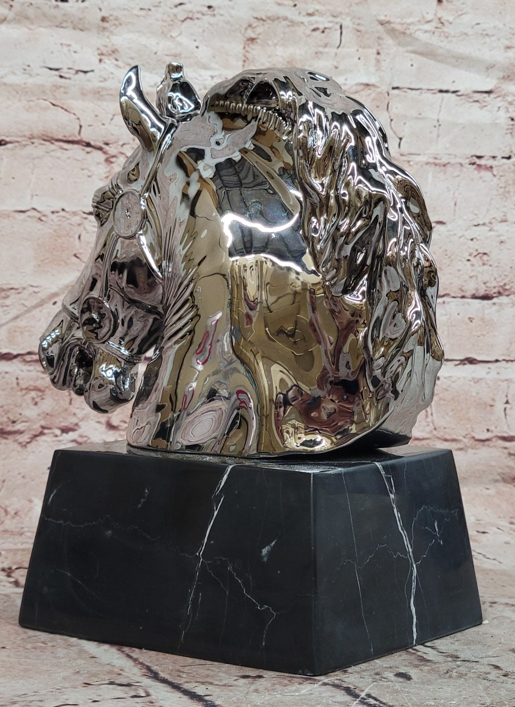 Modern Silver-plated Real Bronze Horse Head Sculpture Bust Hand Made Signed Milo