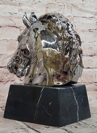 Modern Silver-plated Real Bronze Horse Head Sculpture Bust Hand Made Signed Milo