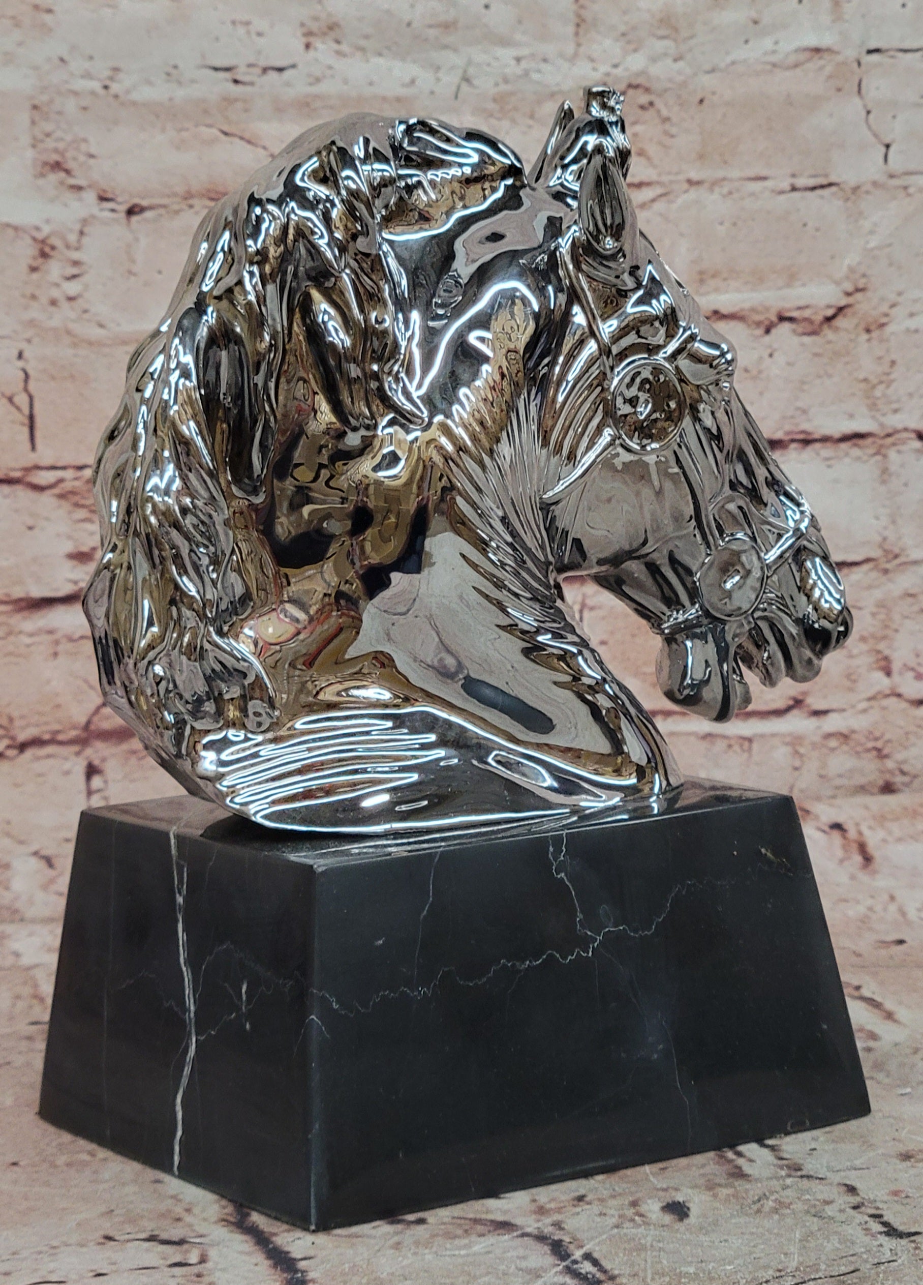 Modern Silver-plated Real Bronze Horse Head Sculpture Bust Hand Made Signed Milo