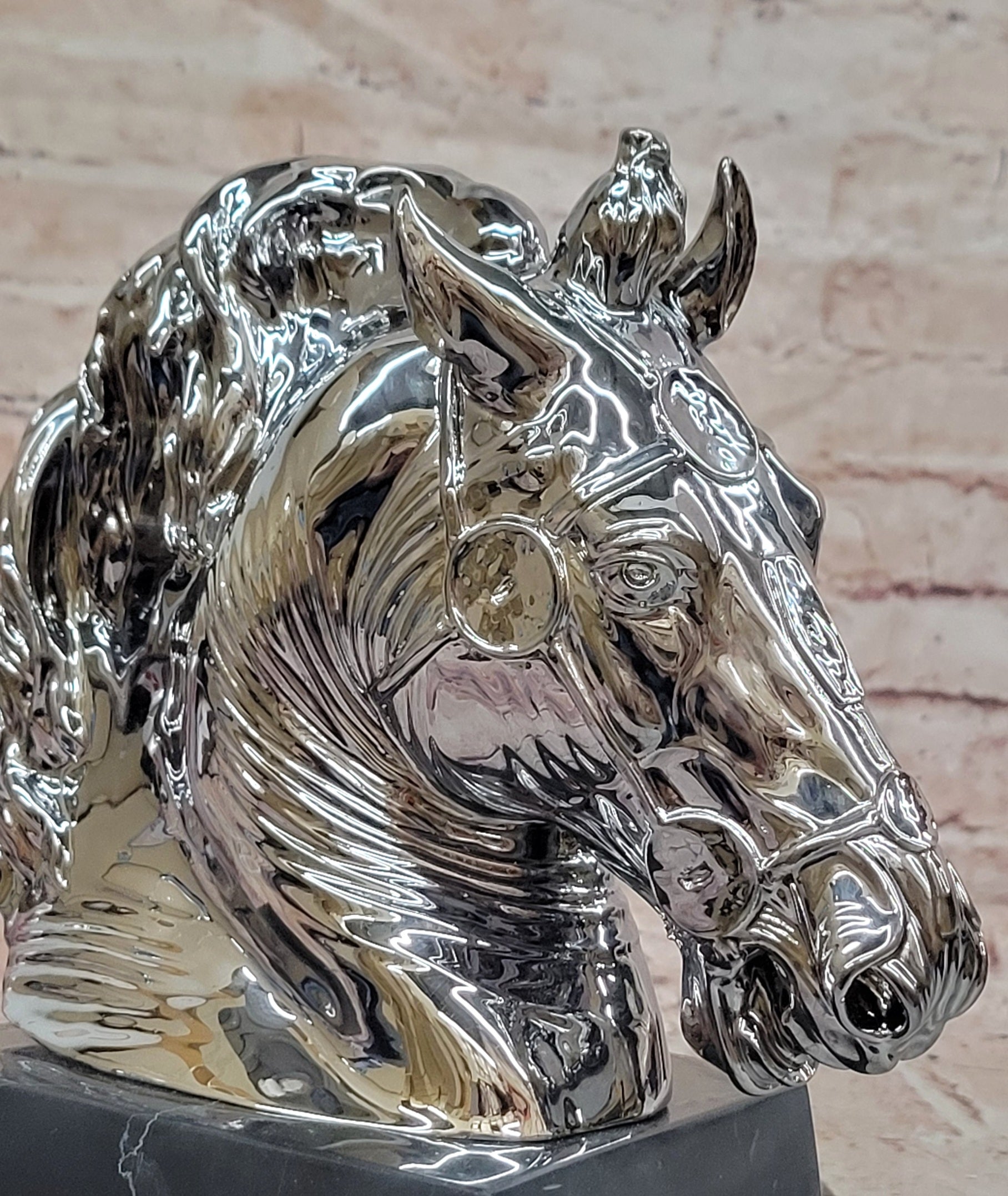 Modern Silver-plated Real Bronze Horse Head Sculpture Bust Hand Made Signed Milo