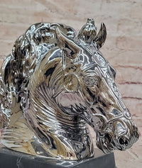Modern Silver-plated Real Bronze Horse Head Sculpture Bust Hand Made Signed Milo
