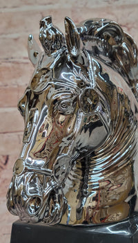 Modern Silver-plated Real Bronze Horse Head Sculpture Bust Hand Made Signed Milo
