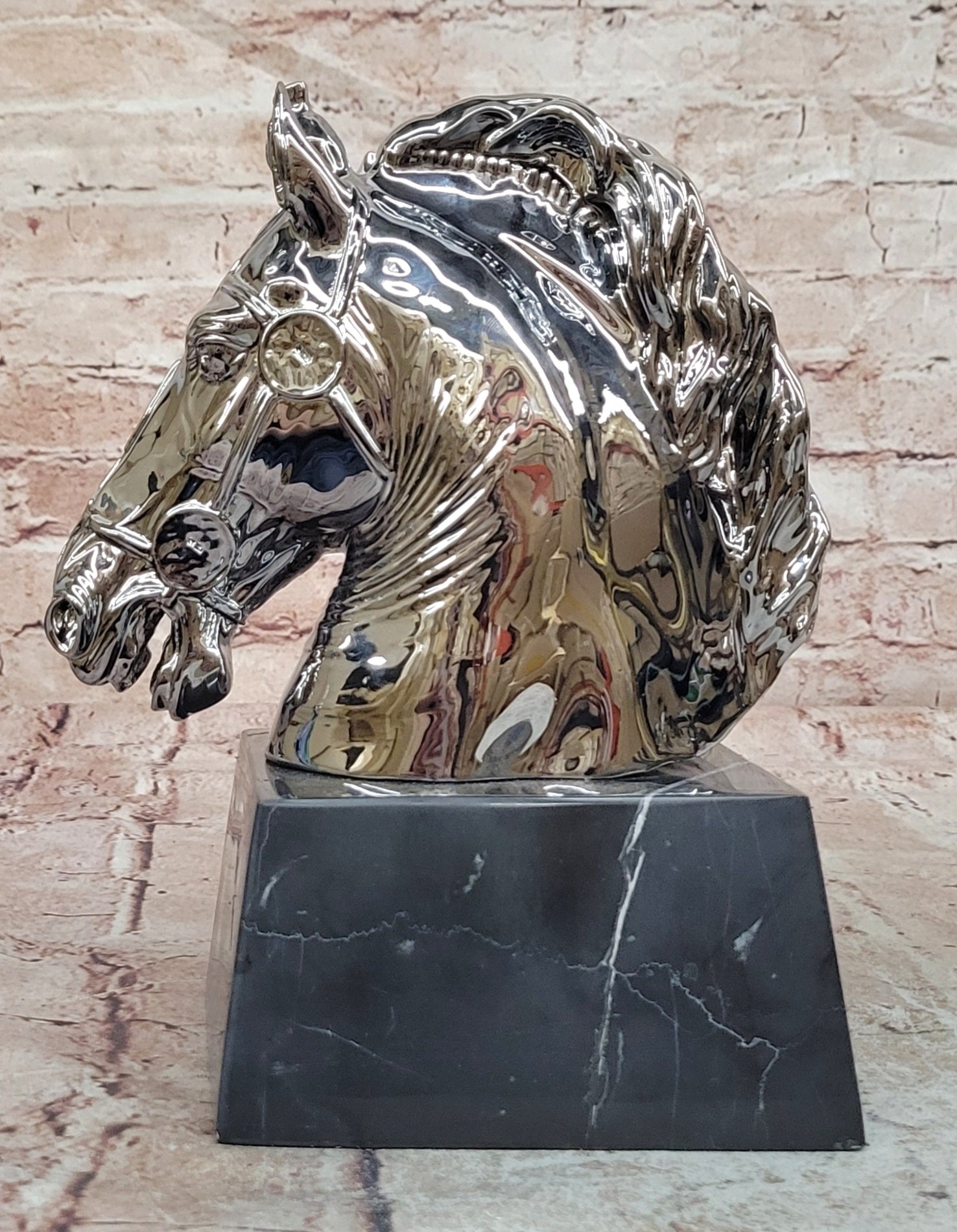 Modern Silver-plated Real Bronze Horse Head Sculpture Bust Hand Made Signed Milo