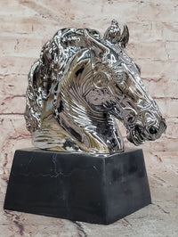 Modern Silver-plated Real Bronze Horse Head Sculpture Bust Hand Made Signed Milo