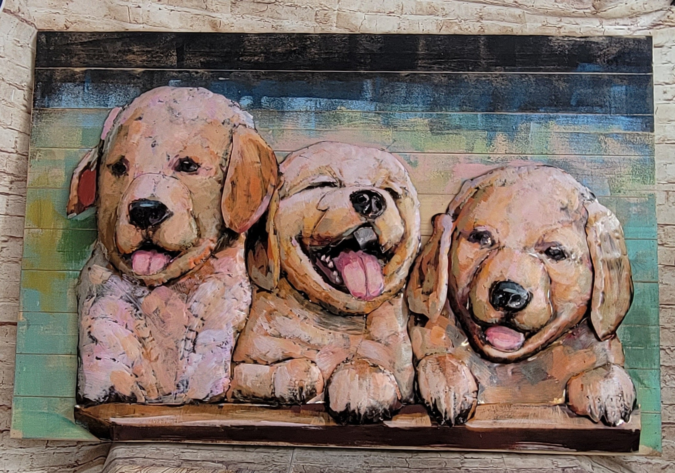 Golden Retriever Puppies 3D Metal Cutout Wall Art