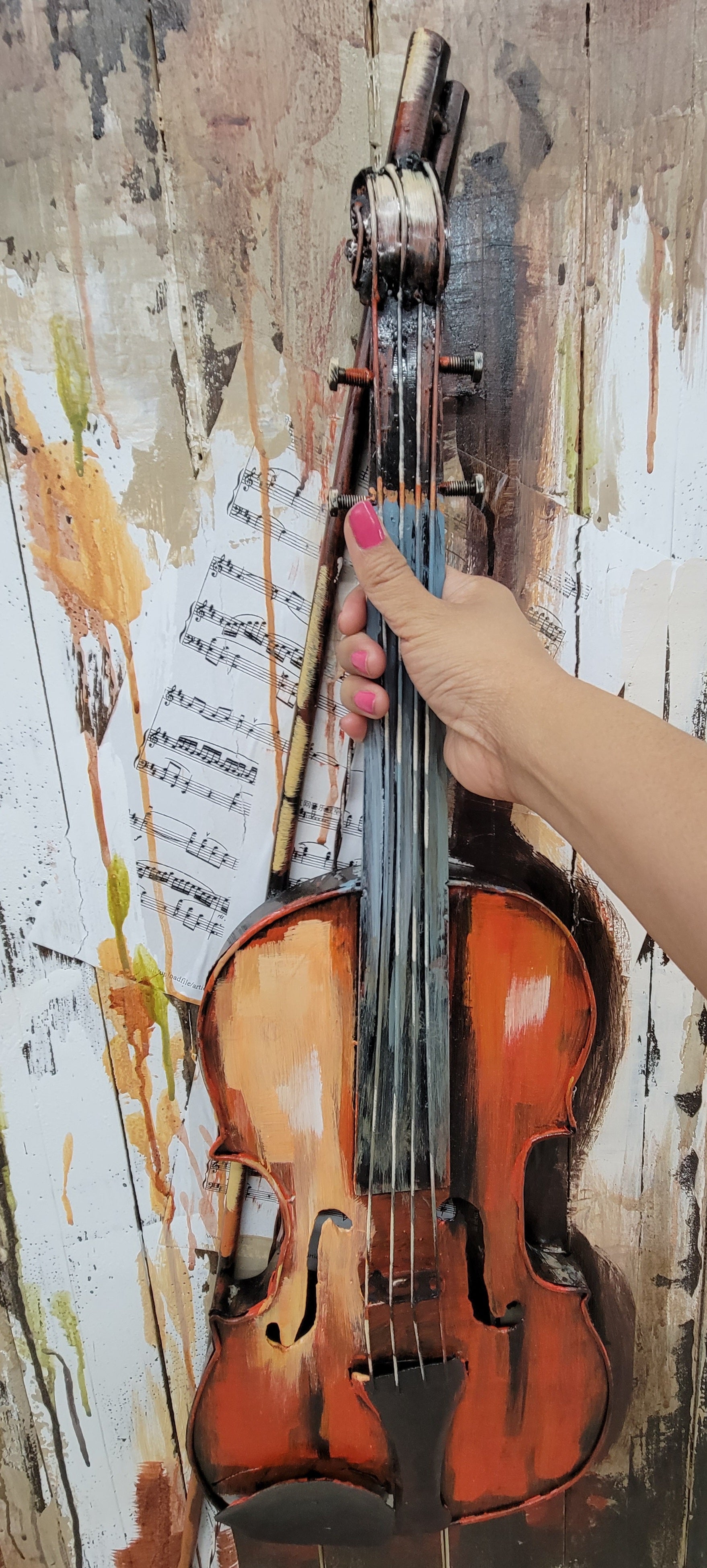 Violin Viola 3D Metal Cutout Wood Canvas Wall Art