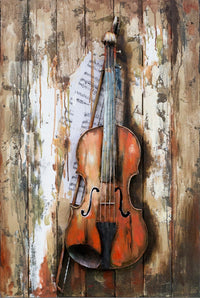 Violin Viola 3D Metal Cutout Wood Canvas Wall Art