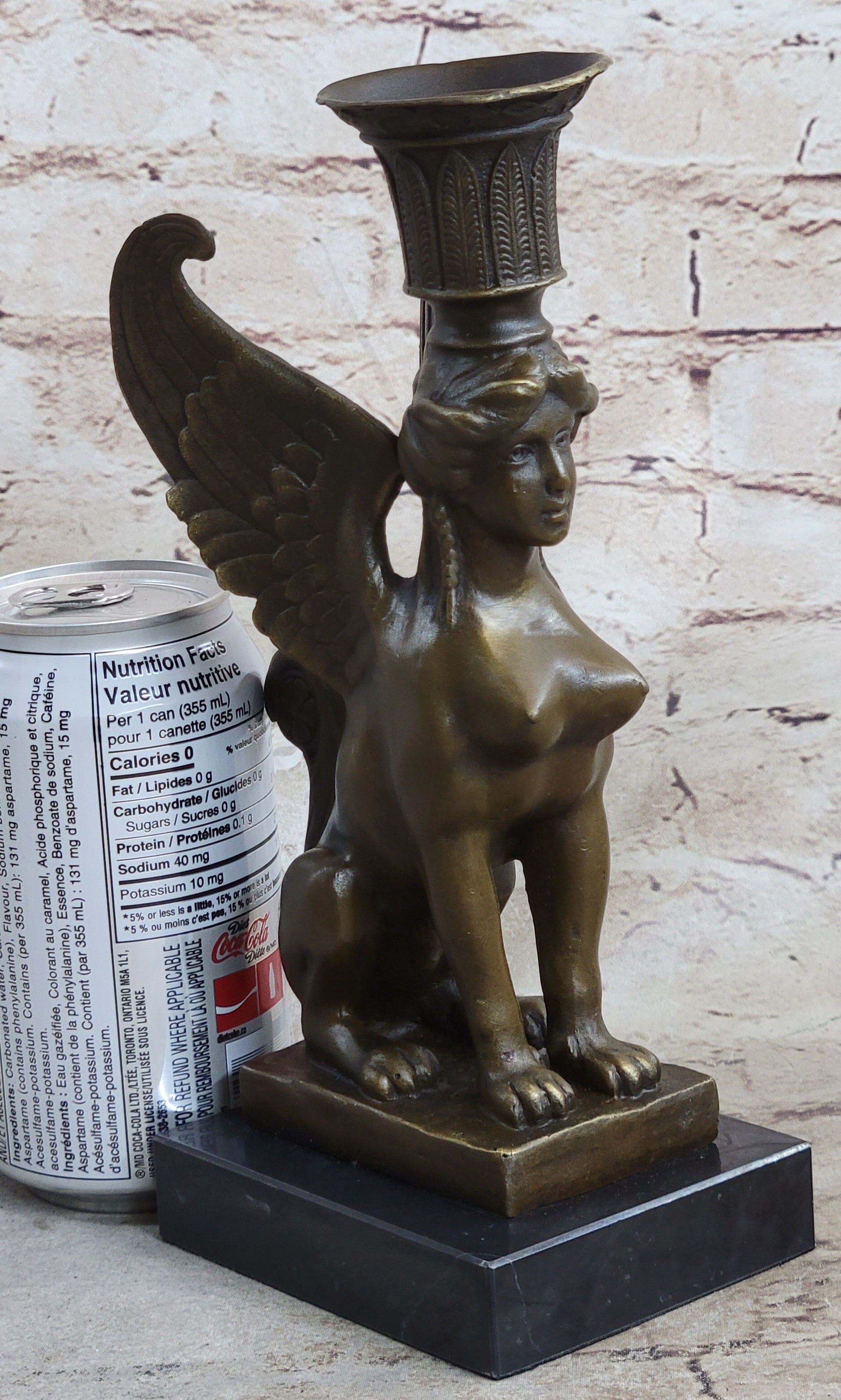 Art Deco Sphinx Bronze Candle Holder Marble Base