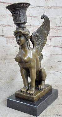 Art Deco Sphinx Bronze Candle Holder Marble Base