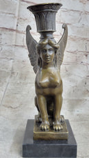 Art Deco Sphinx Bronze Candle Holder Marble Base