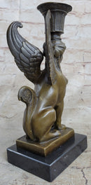 Art Deco Sphinx Bronze Candle Holder Marble Base