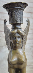 Art Deco Sphinx Bronze Candle Holder Marble Base
