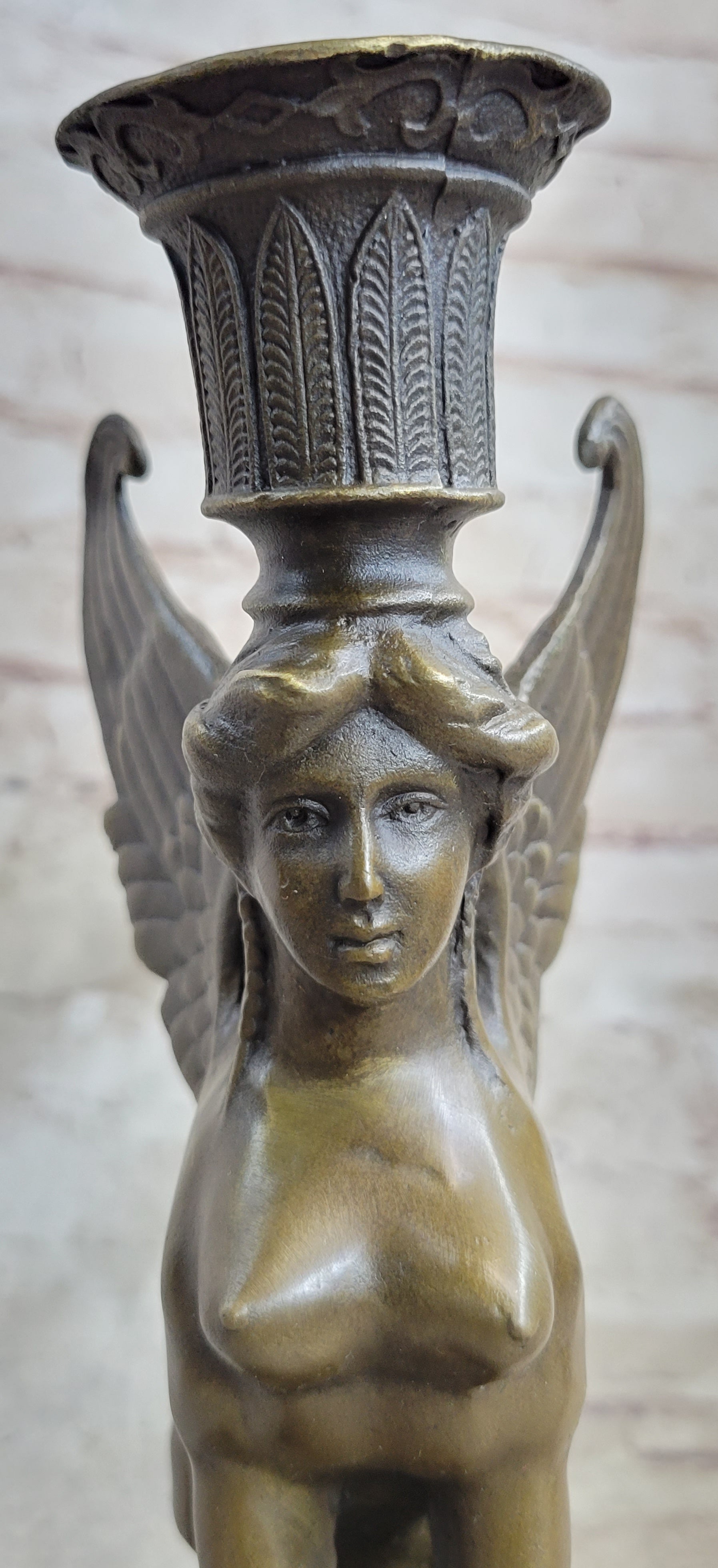 Art Deco Sphinx Bronze Candle Holder Marble Base