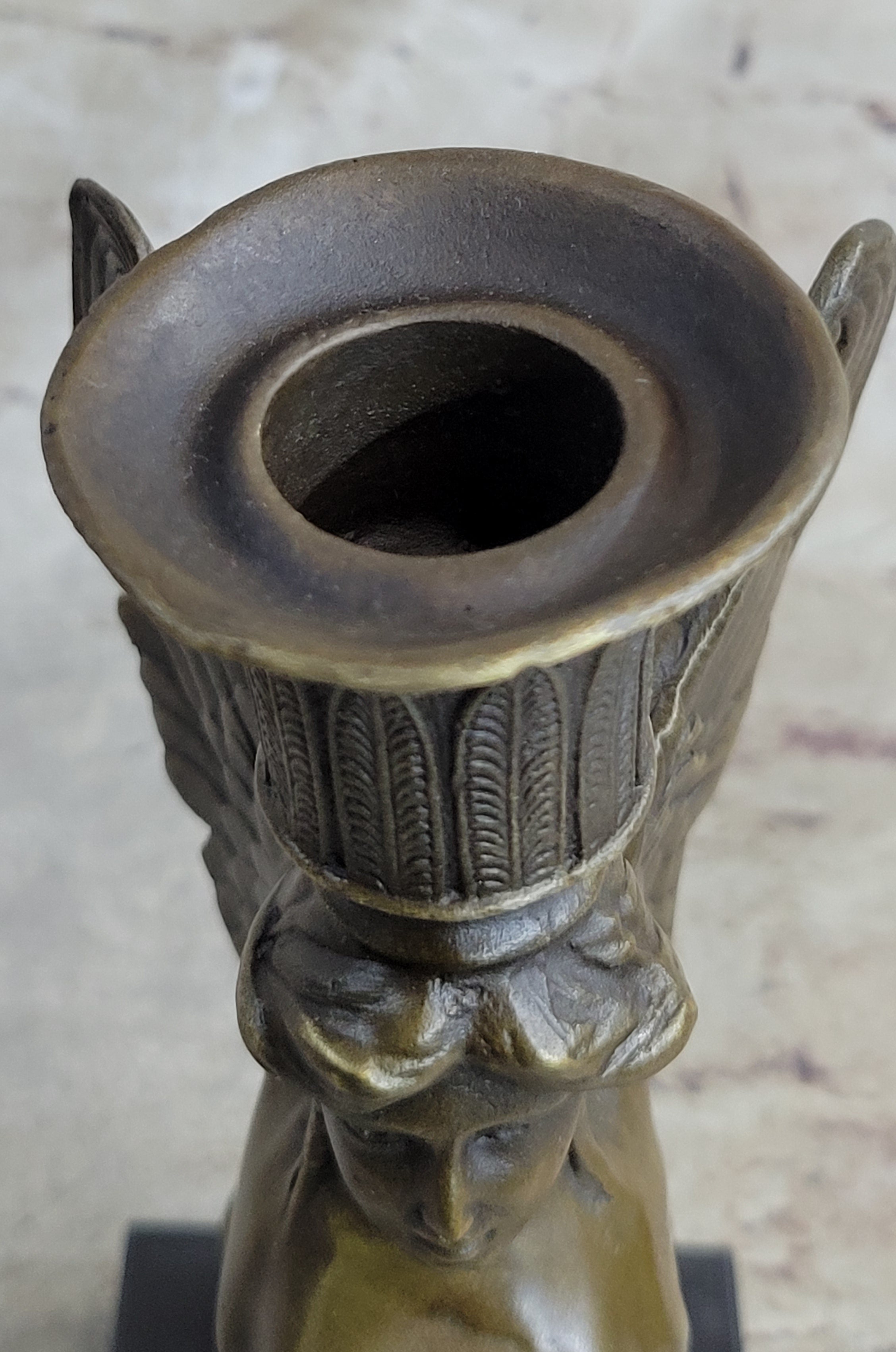 Art Deco Sphinx Bronze Candle Holder Marble Base