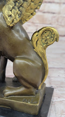 Hot Cast Bronze Nude Female Winged Sphinx Candleholder Candelabra Sculpture Marble Base