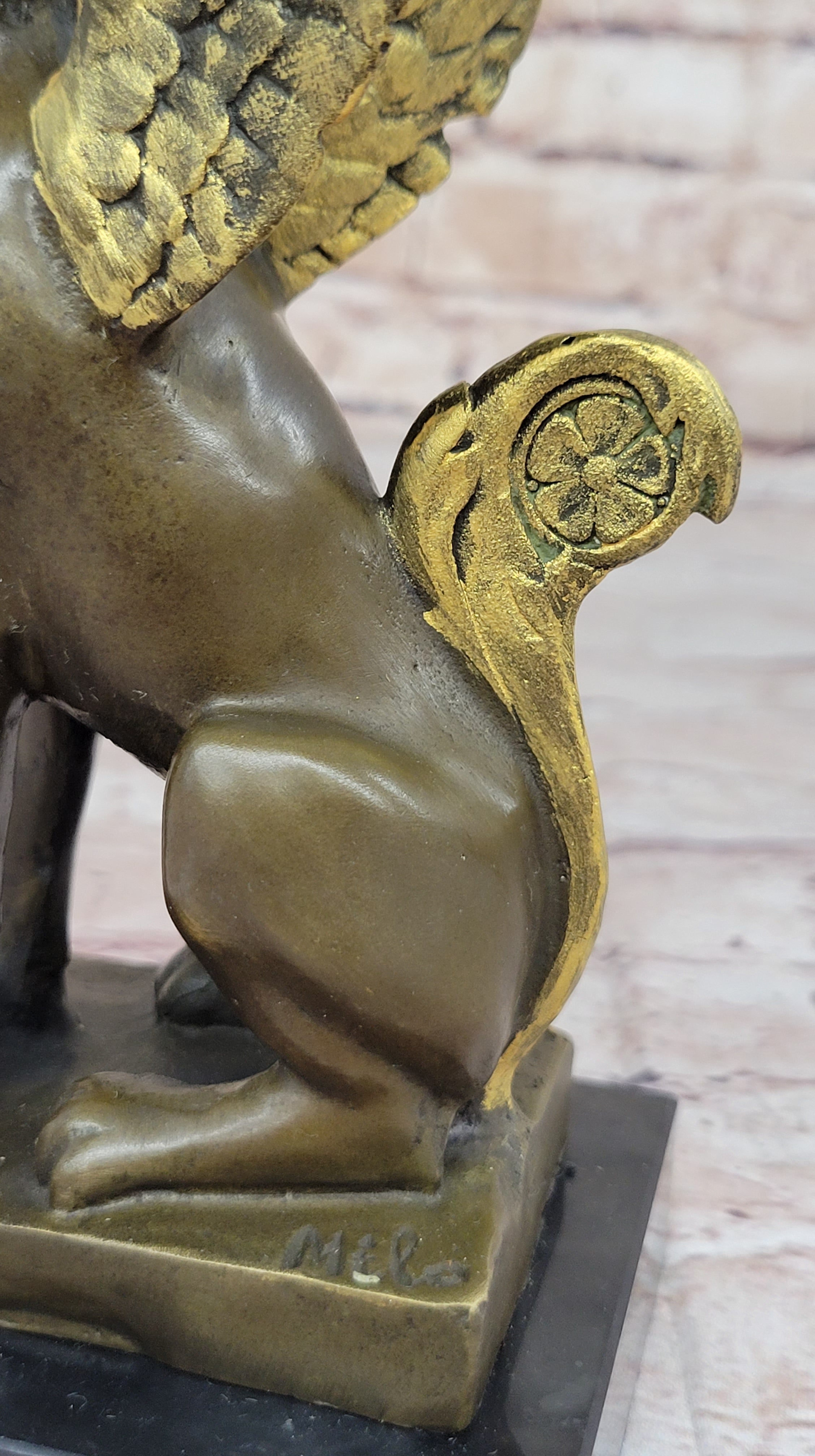 Hot Cast Bronze Nude Female Winged Sphinx Candleholder Candelabra Sculpture Marble Base