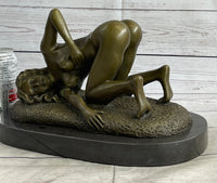 Erotic Nude Girl Bronze Sculpture Signed Art 9" x 12"