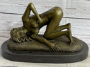Erotic Nude Girl Bronze Sculpture Signed Art 9" x 12"