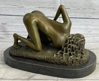 Erotic Nude Girl Bronze Sculpture Signed Art 9" x 12"
