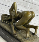 Erotic Nude Girl Bronze Sculpture Signed Art 9" x 12"