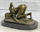 Erotic Nude Girl Bronze Sculpture Signed Art 9" x 12"
