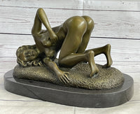 Erotic Nude Girl Bronze Sculpture Signed Art 9" x 12"