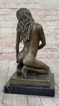 Sexy Nude Female Figure Erotic Girl Bronze Sculpture Signed Art