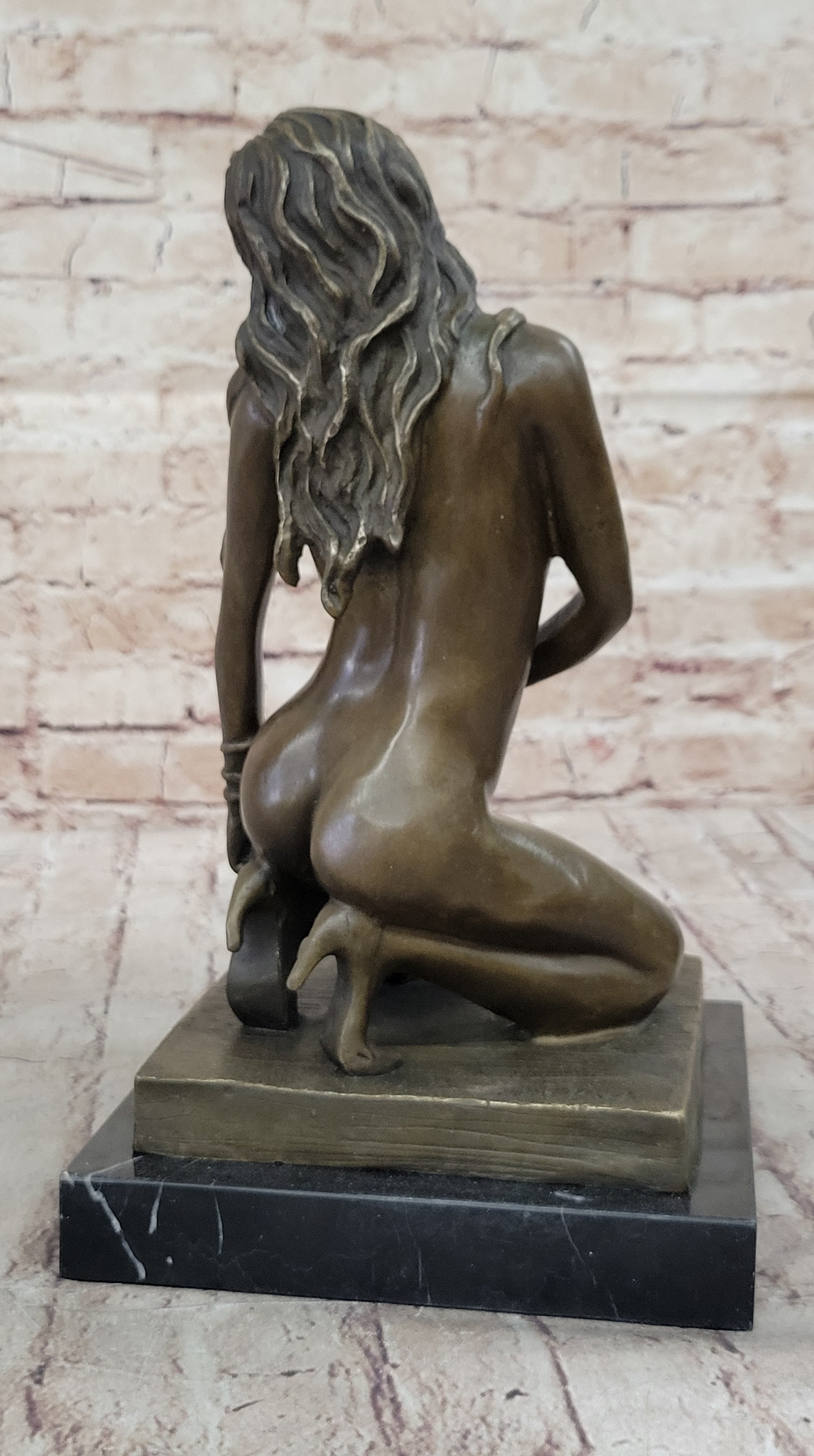 Sexy Nude Female Figure Erotic Girl Bronze Sculpture Signed Art