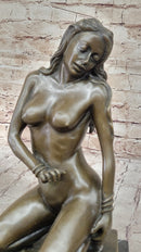 Sexy Nude Female Figure Erotic Girl Bronze Sculpture Signed Art