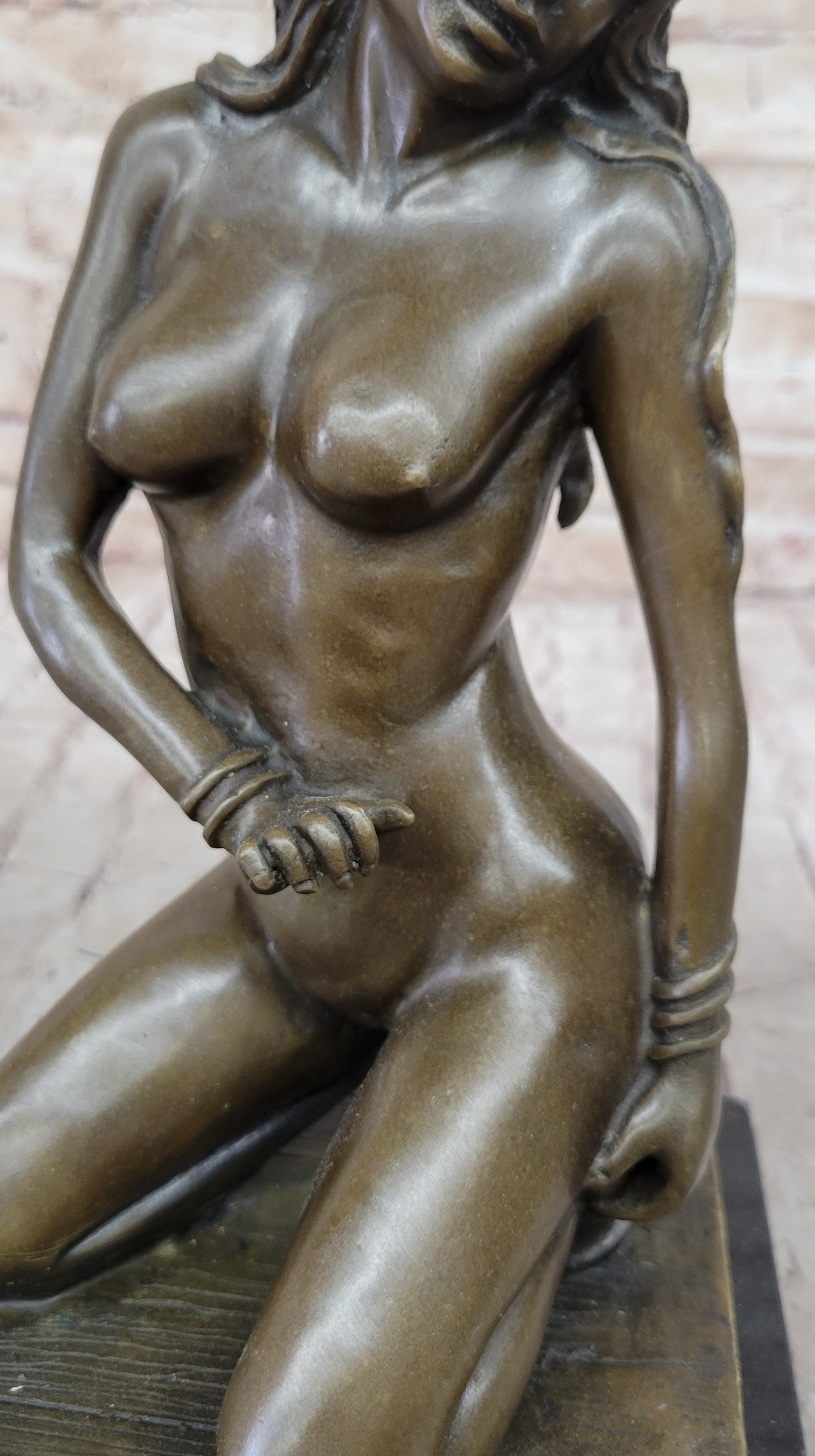 Sexy Nude Female Figure Erotic Girl Bronze Sculpture Signed Art