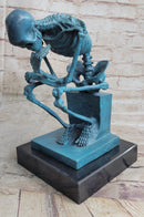 The Thinker Skeleton Bronze Metal Sculpture on Marble Base