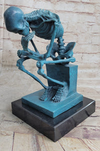 The Thinker Skeleton Bronze Metal Sculpture on Marble Base