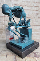 The Thinker Skeleton Bronze Metal Sculpture on Marble Base