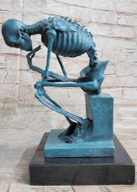 The Thinker Skeleton Bronze Metal Sculpture on Marble Base